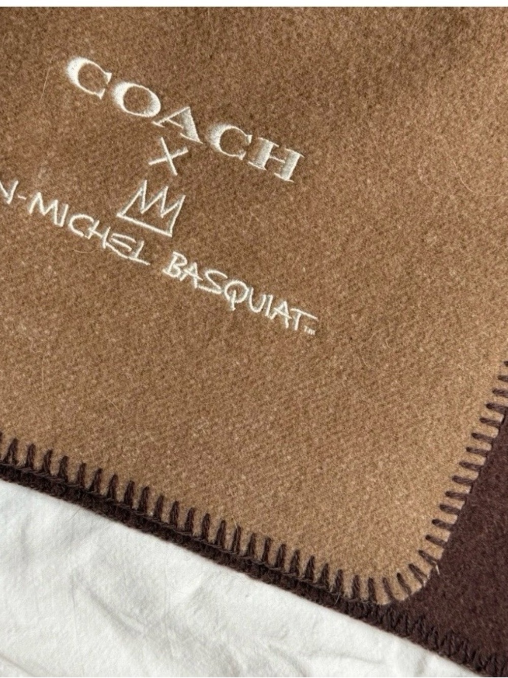 Coach x Jean-Michel Basquiat Wool Tan and Dark Brown Scarf 70x20 Unique